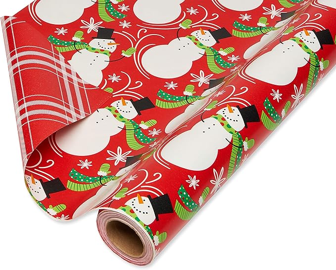 Christmas Wrapping Paper, Plaid Snowman (1 Jumbo Roll 30 in. x 70