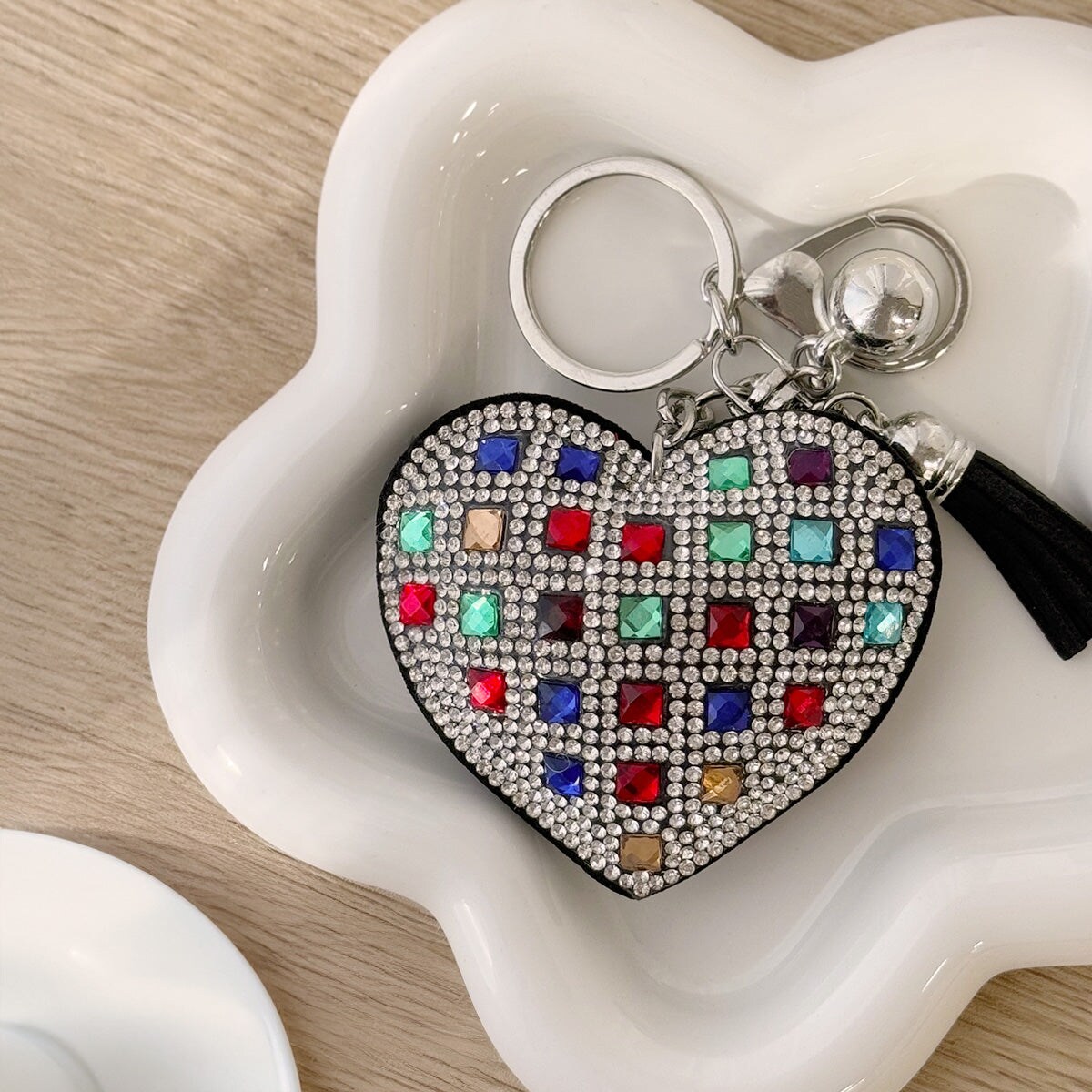 Wrapables Crystal Bling Key Chain Keyring with Tassel Car Purse Handbag Pendant, Rainbow Heart