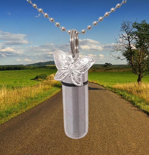 Lovely Filigree Butterfly CREMATION URN Necklace on 24