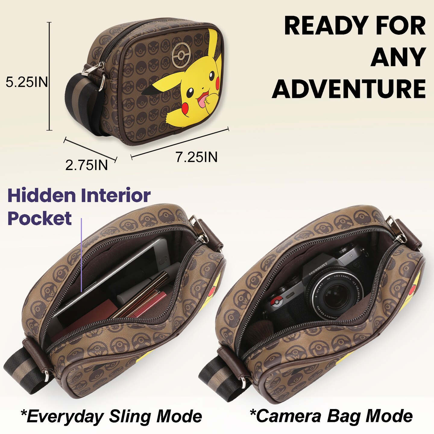 Pokemon Pikachu Crossbody Women'e Bag With Adjustable Strap, Size