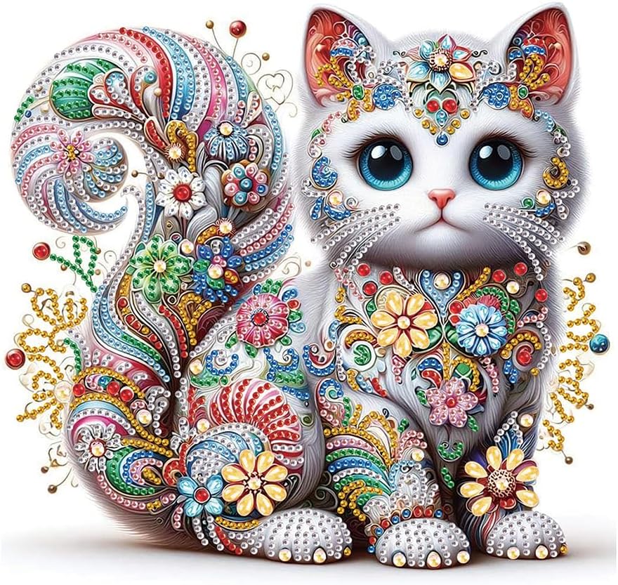 Diamond Painting Kits for Adults Lavish Floral Cat, 5D Special