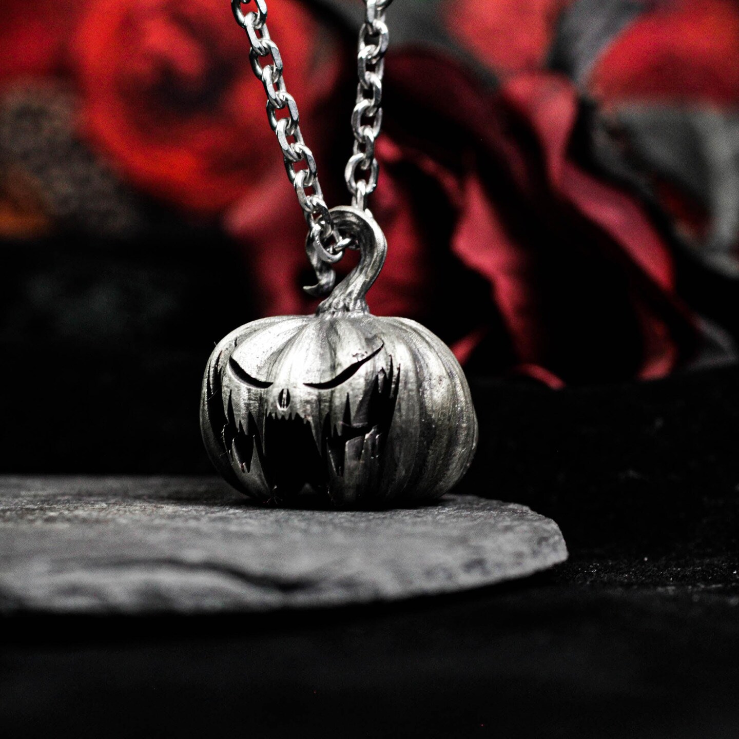 Evil Pumpkin Pendant  C Gothic Halloween Jack O  Lantern Necklace  C