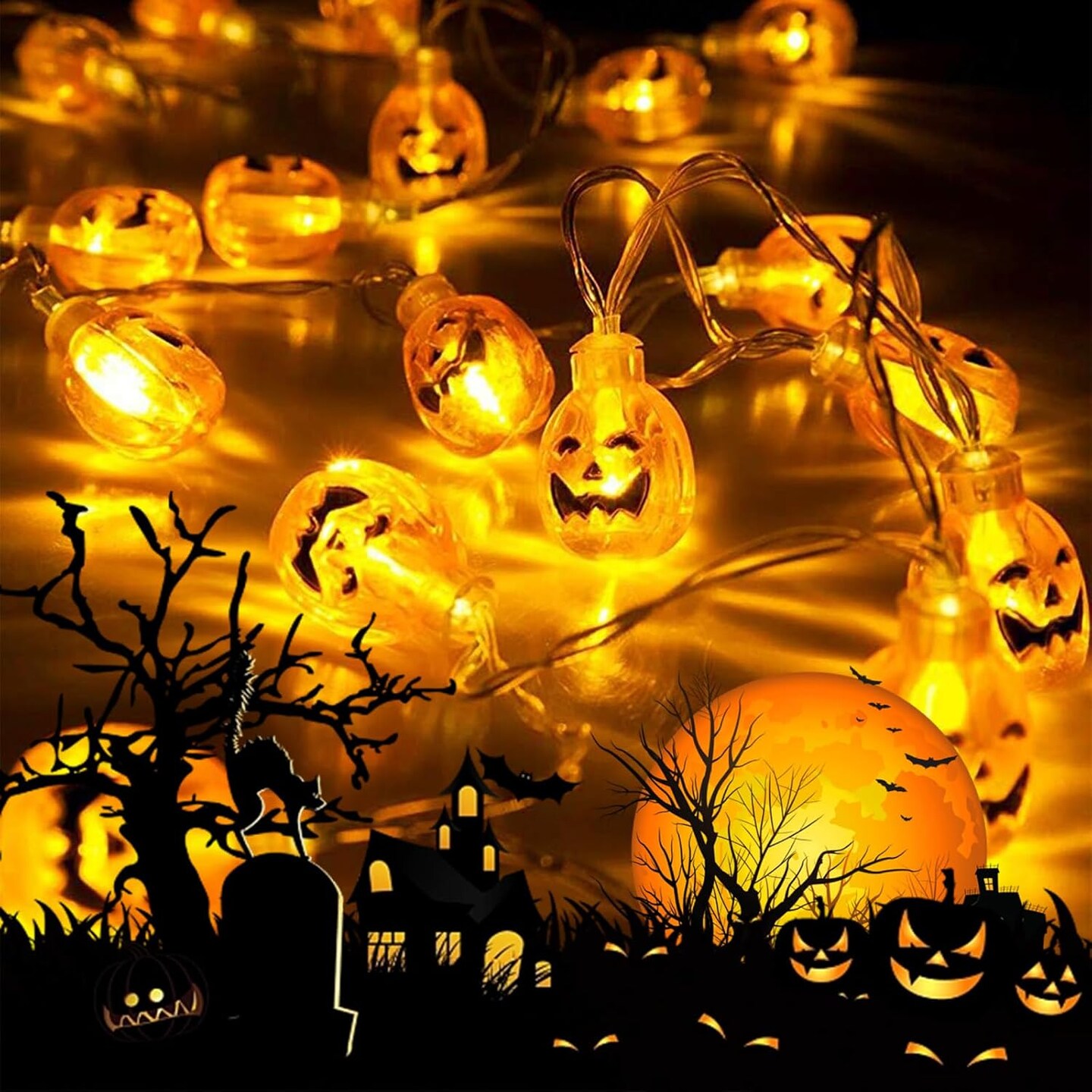 Pumpkin 10ft 20 LED Orange Lights