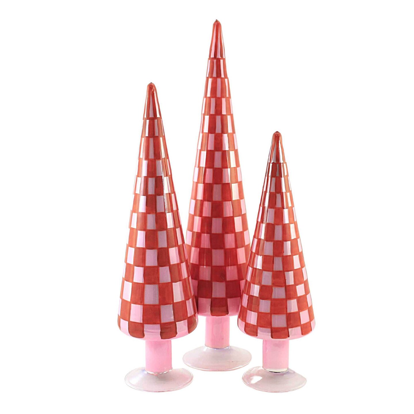 Cody Foster 18.25 In Red Trees St/3 Christmas Decorative Tree Set , Christmas Decor Checkered Glass Tree