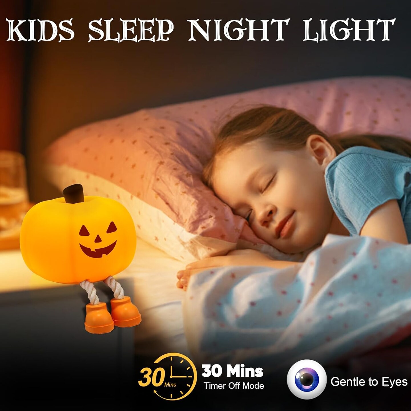 Pumpkin Night Light for Kids – Cute Jack O’ Lantern Halloween Decor, Cordless Rechargeable Dimmable Silicone Bedside Lamp, Halloween Gifts for Toddler Nursery