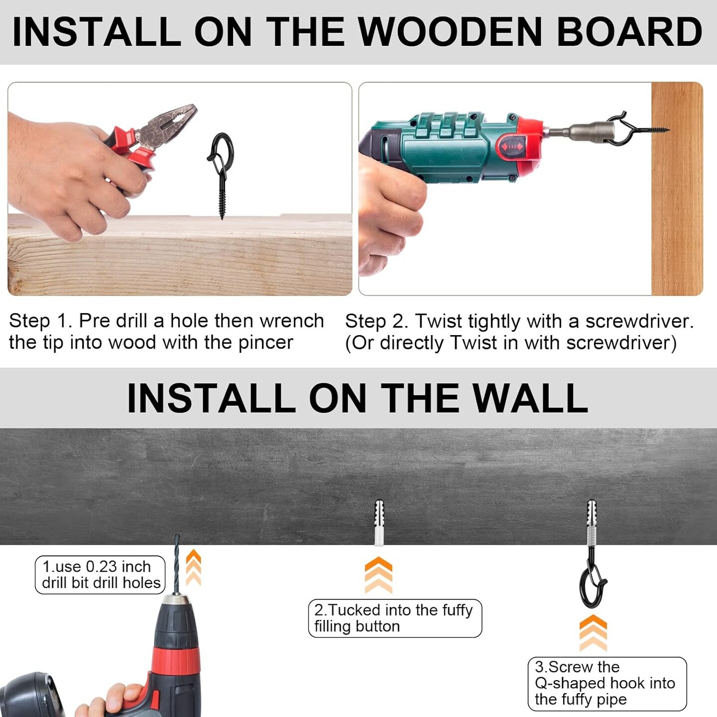 36 PCS Q-Hanger Hooks with Safety Buckle – Windproof Screw Hooks for Outdoor String Lights, Christmas Lights, Plants, with 1 Wing Nut Driver