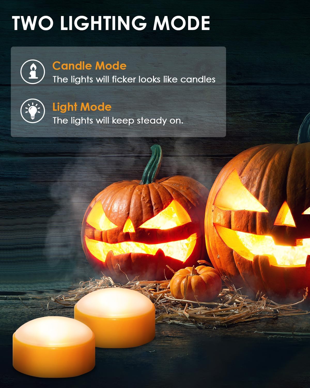 2-Pack Halloween LED Pumpkin Lights with Remote and Timer, Battery Operated Orange Jack-O-Lantern Light for Halloween Decor, Flameless Candles for Pumpkin Decorations