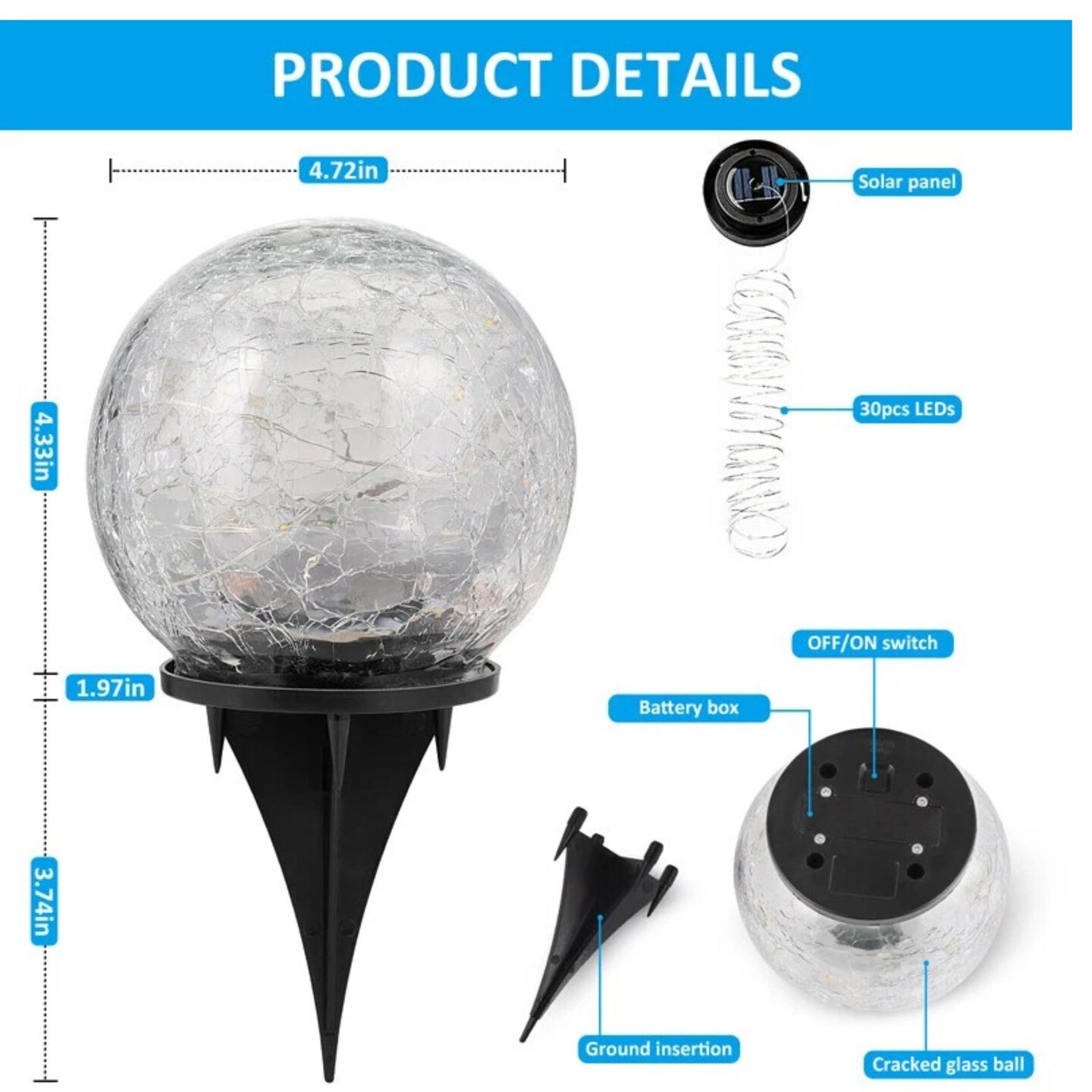 Solar Globe Cracked Glass Ball Lights Outdoor Waterproof