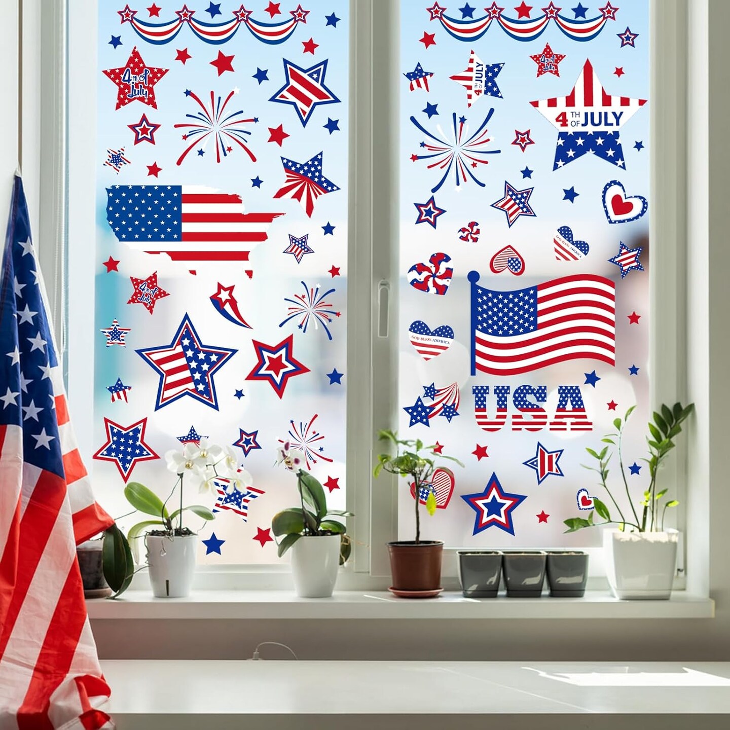 4th of July Decorations Patriotic Window Clings 9 Sheets