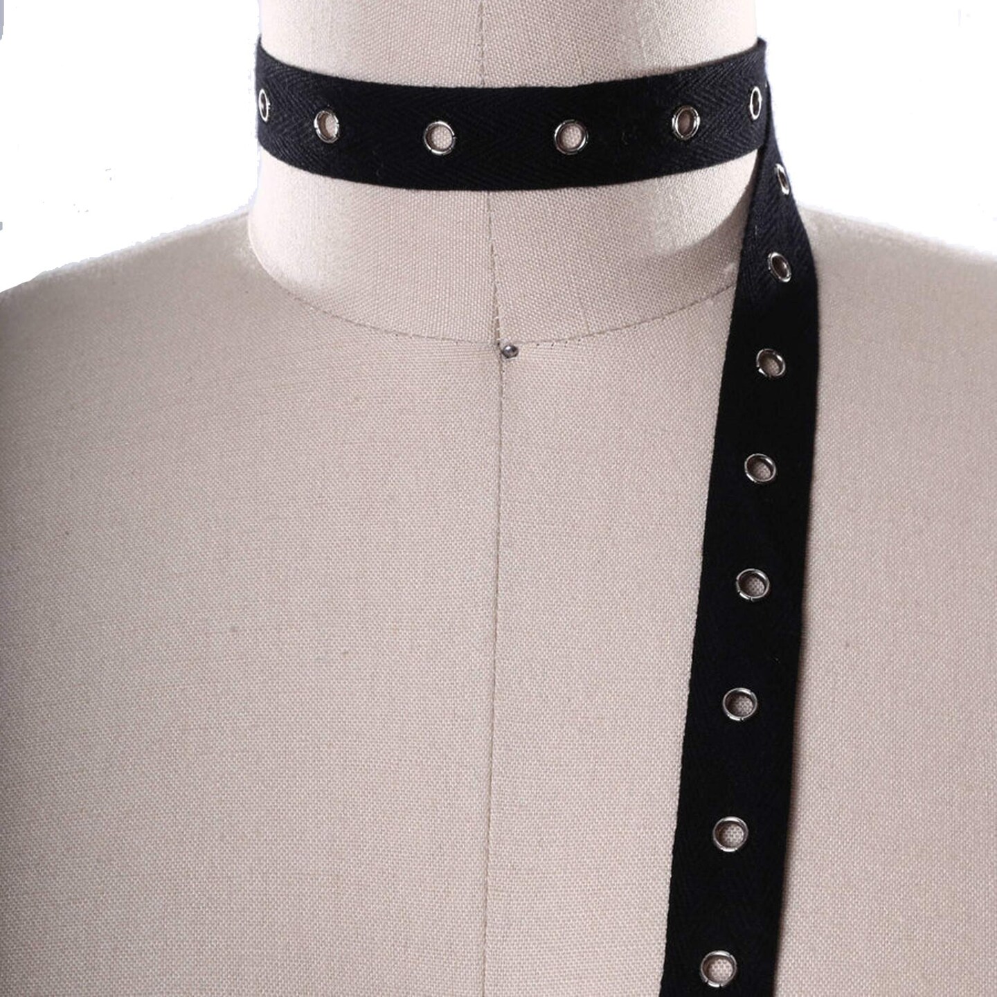 1 Yard Black Cotton Lacing Twill Tape with Nickel Metal Eyelets 0.75" Wide