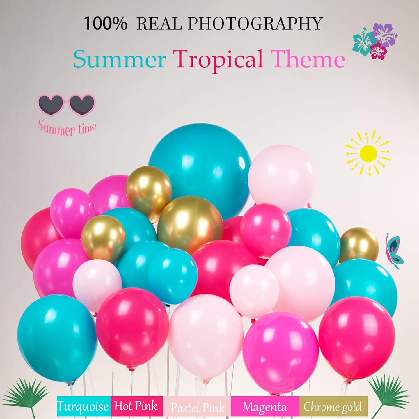 flamingo balloon garland arch kit 145Pcs Hot Pink magenta teal gold balloons mylar pineapple balloons Palm leaves
