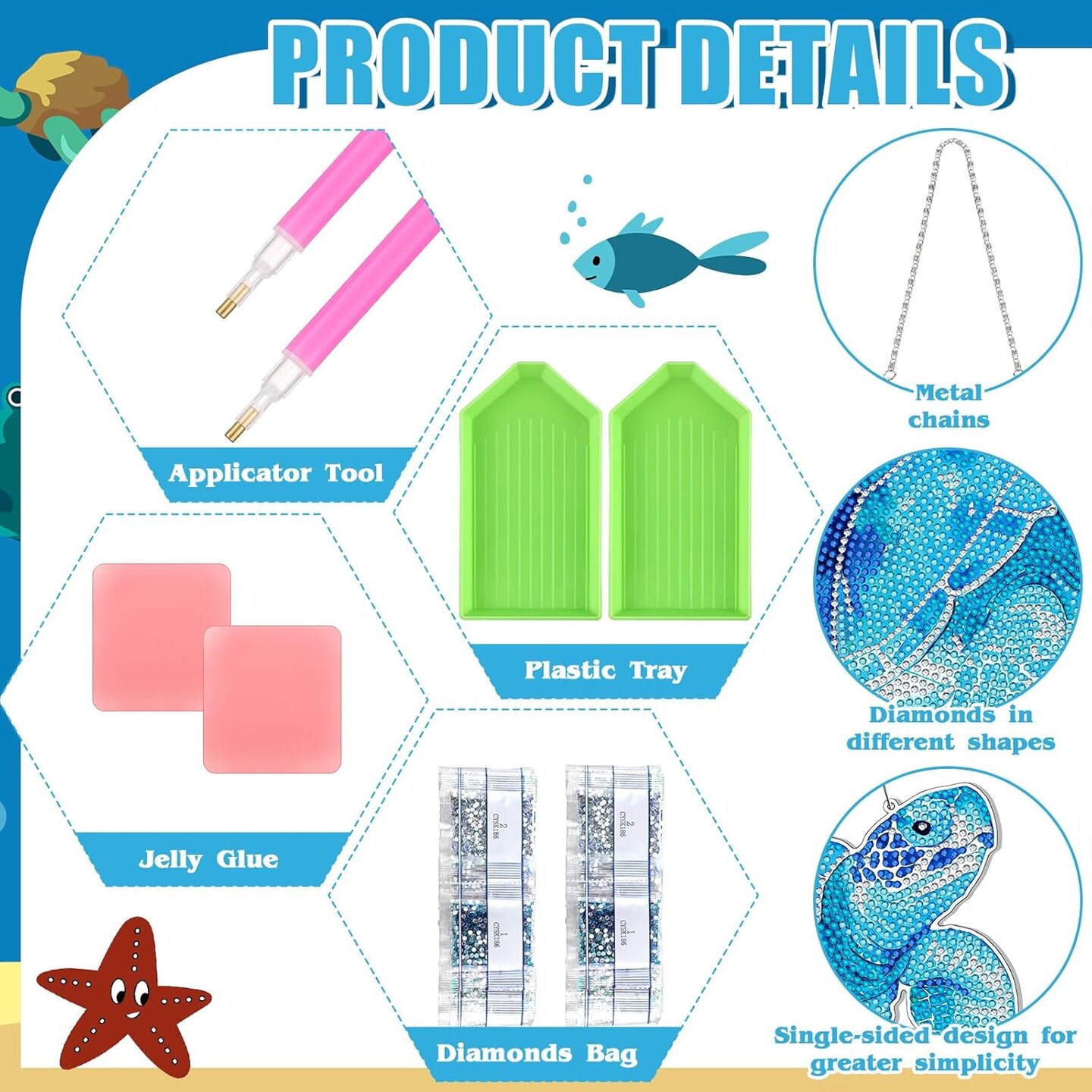 3 Pcs Summer Diamond Art Kits for Adults Sea Ocean Animals Turtle Starfish