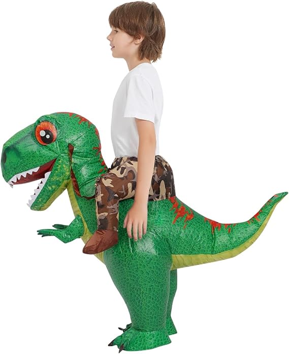 GOOSH Inflatable Dinosaur Ride-on Green Dino Halloween Costume for Kids and Adults