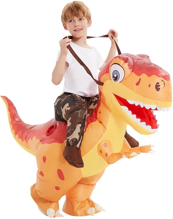 GOOSH Inflatable Ride on Dinosaur Orange Halloween Costume for Kids and Adults