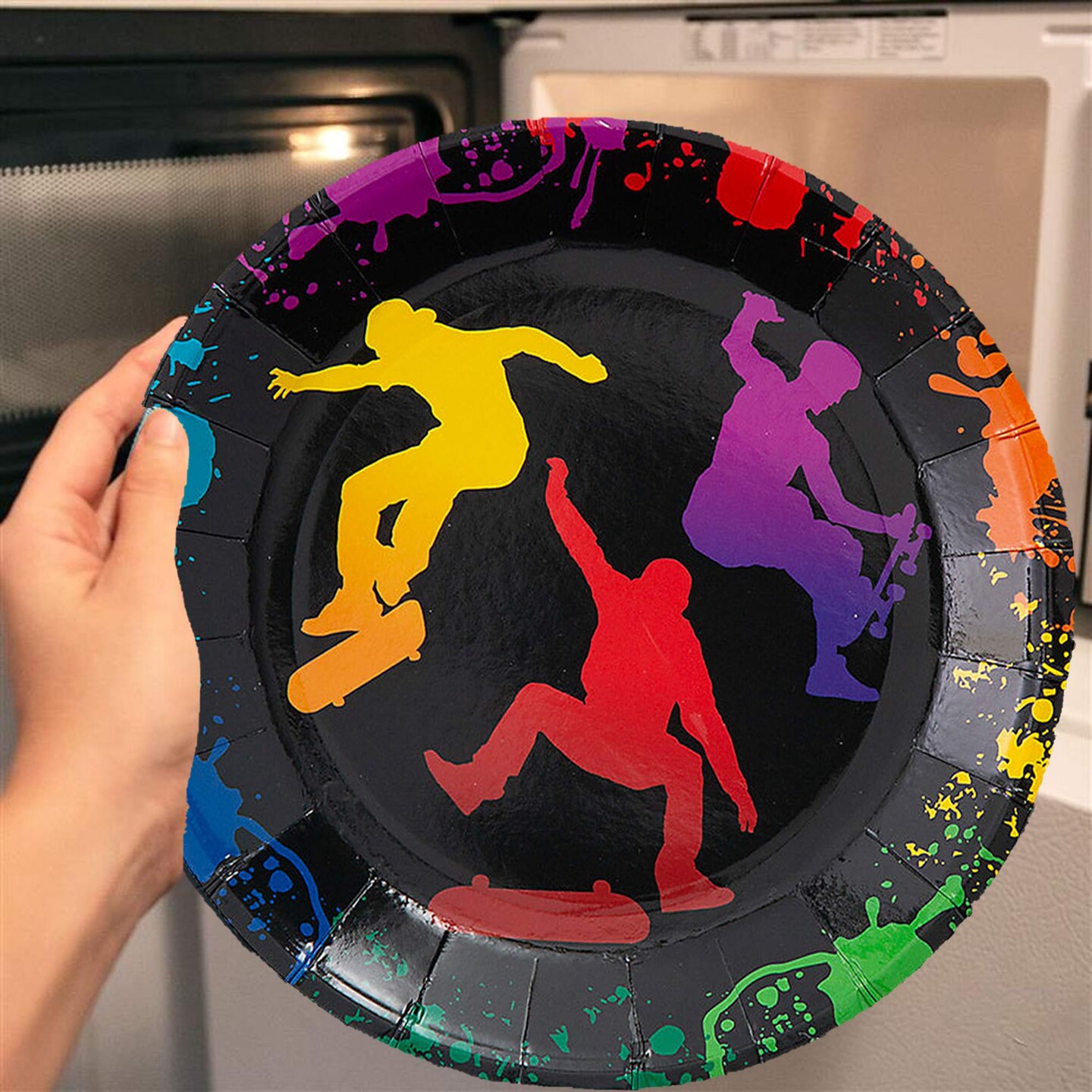 8 Count Skateboard Party Kick Flip Paper Dessert Plates 7.25-Inch Plates