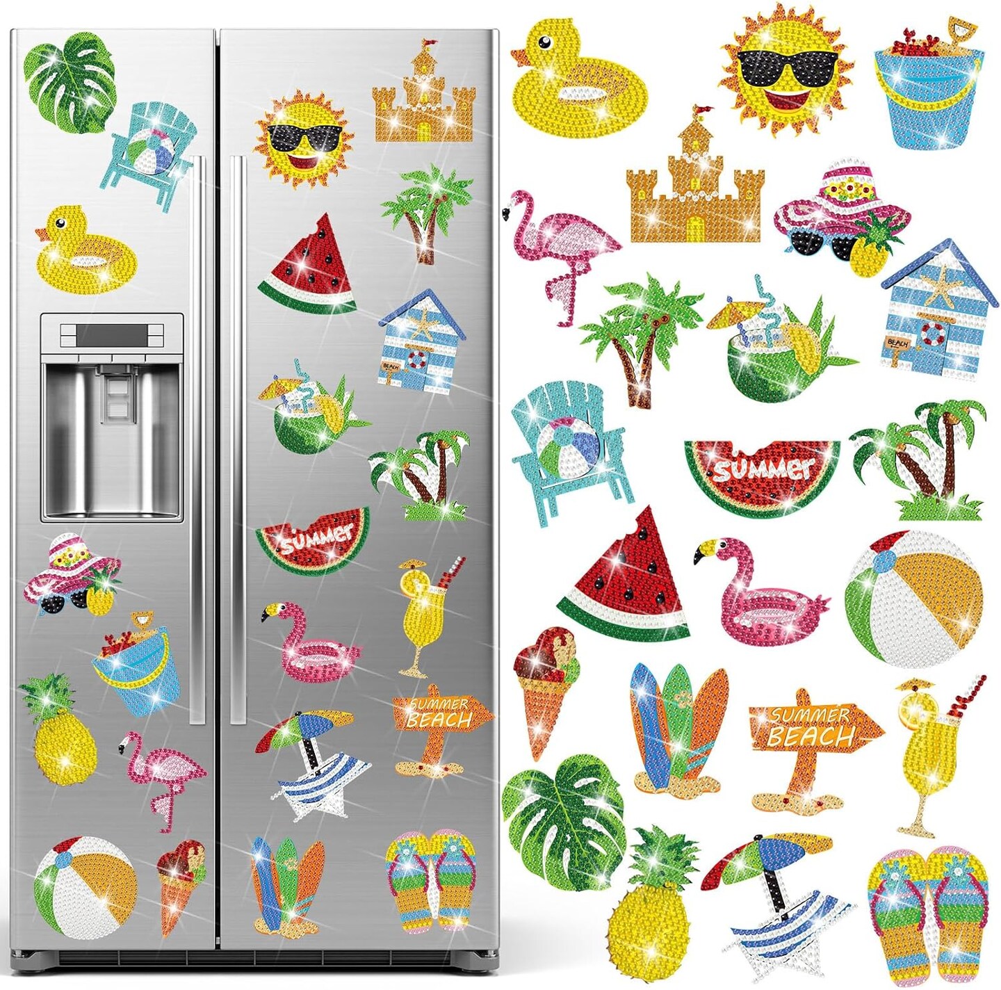 24 Pcs Summer Refrigerator Diamond Painting Magnets