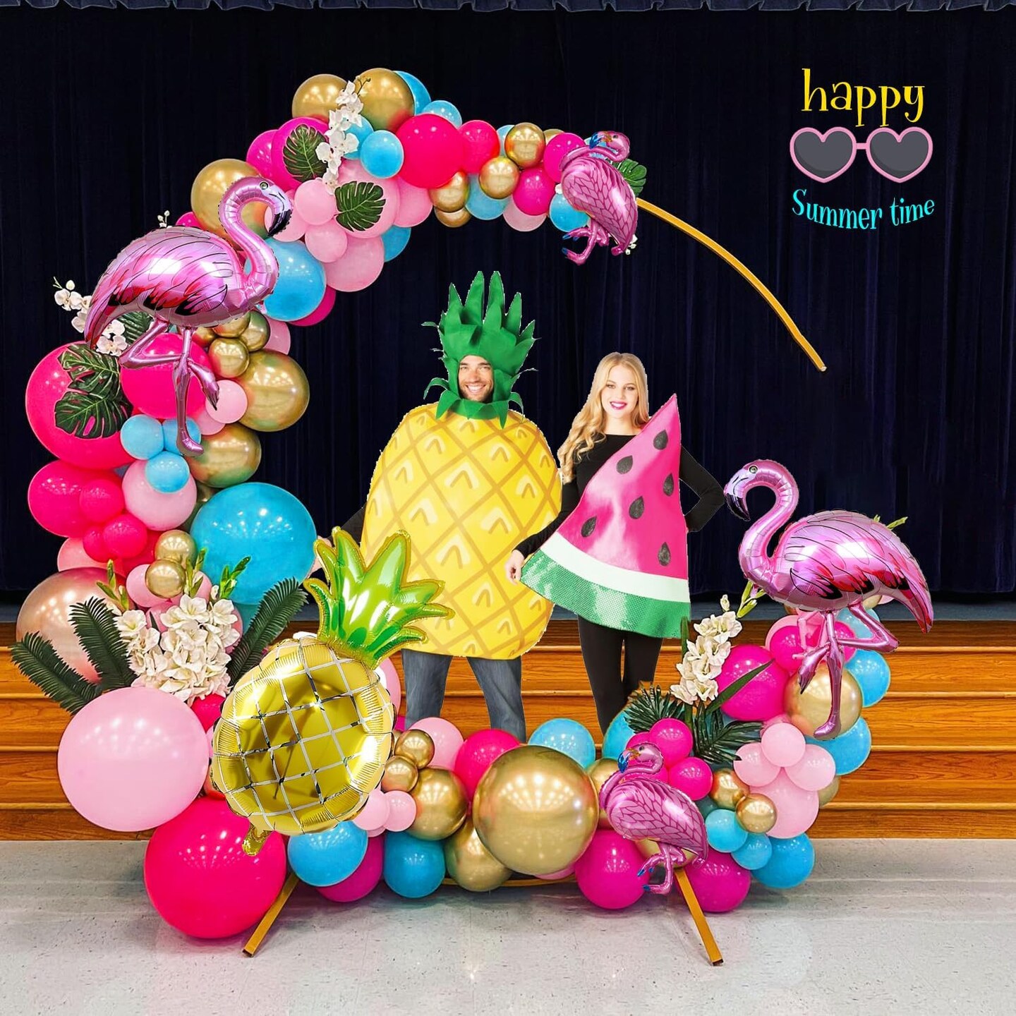flamingo balloon garland arch kit 145Pcs Hot Pink magenta teal gold balloons mylar pineapple balloons Palm leaves