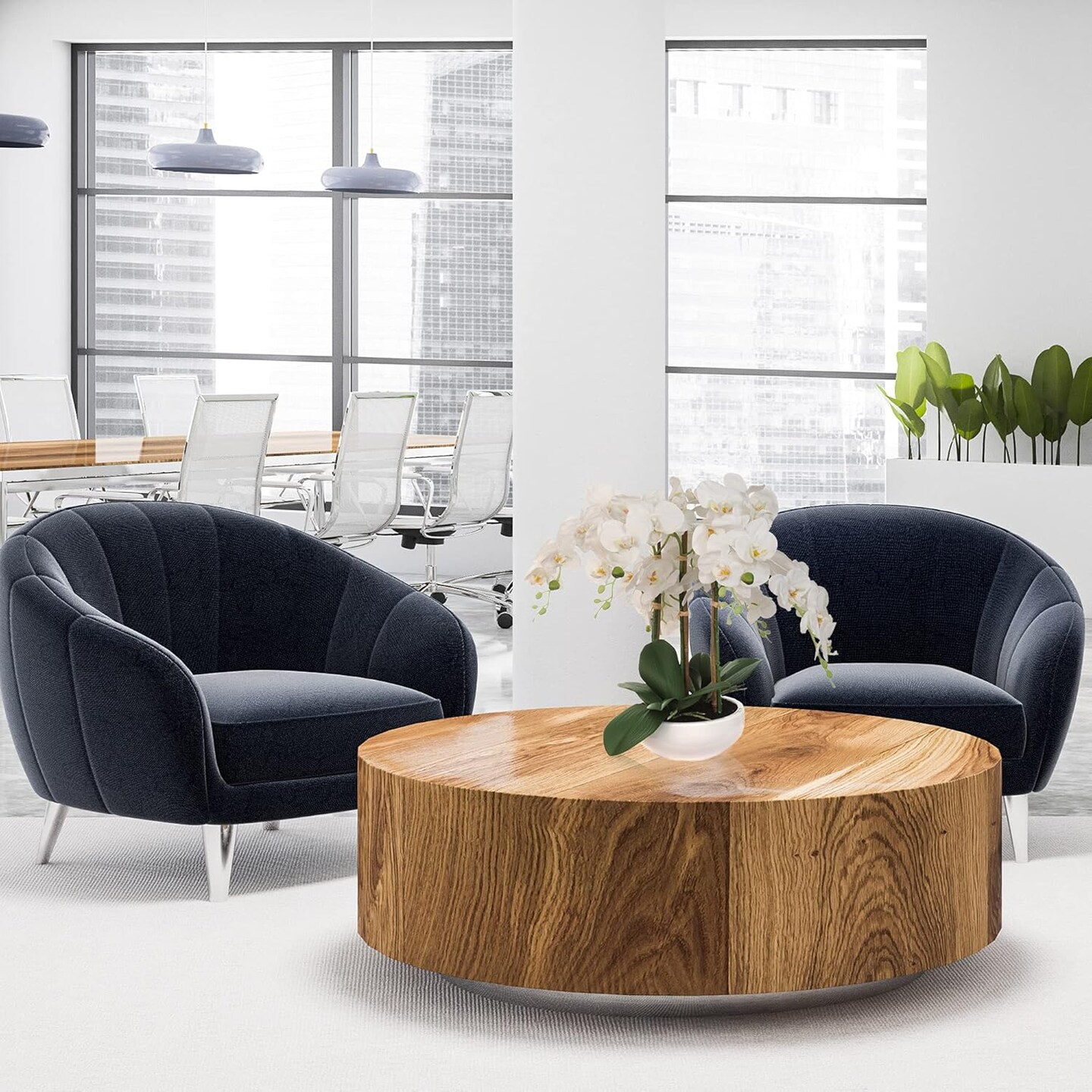 2-Pack Premium White Phalaenopsis Orchids | 9"x13" Decorative Bowl – Elegant Faux Floral Decor for Home & Office