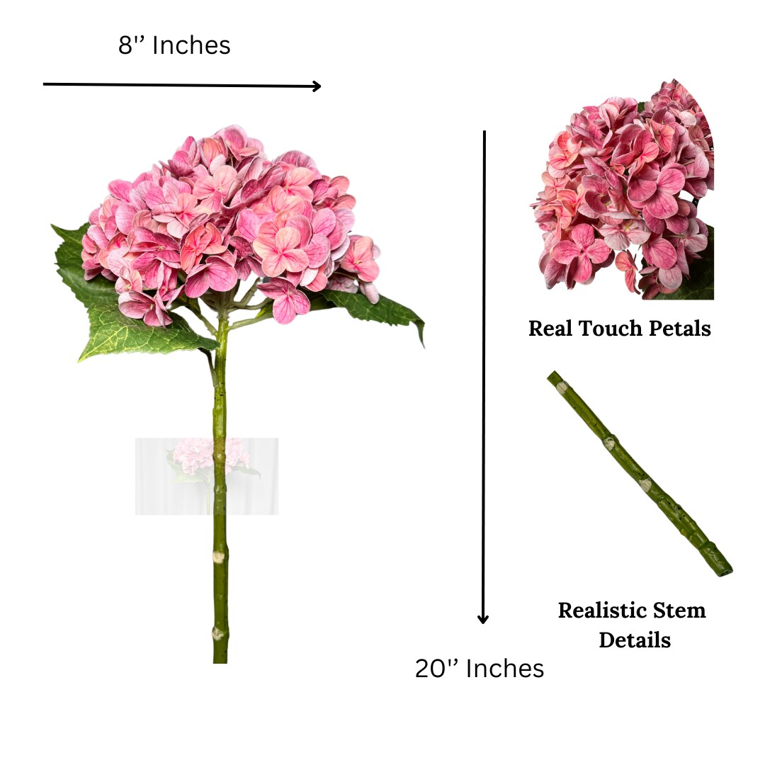 Ariane Lifelike Artificial Pink Burgundy Hydrangea Flowers 20&#x201D; Real Touch, Set of 3, Faux Silk Stems for Wedding, Fall D&#xE9;cor, Home Styling, and Centerpieces