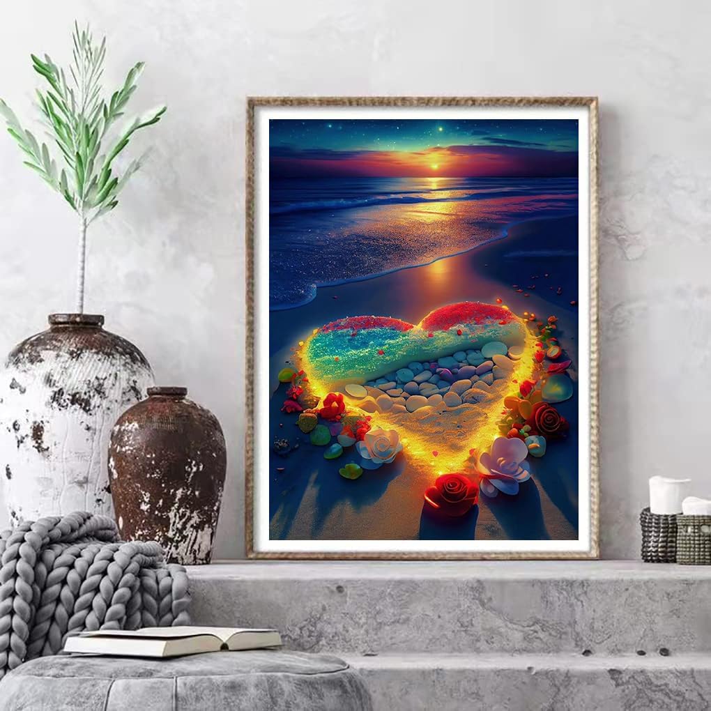 Diamond Painting Kits for Adults, Love Beach 5D DIY Diamond Art Kits Full Drill Diamond Dots for Wall Decor and Relaxation Gem Arts