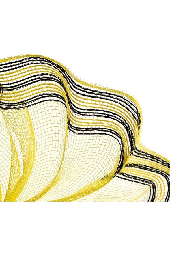 10.5&#x22; Border Stripe Metallic Mesh Ribbon: Yellow/Black (10 Yards)