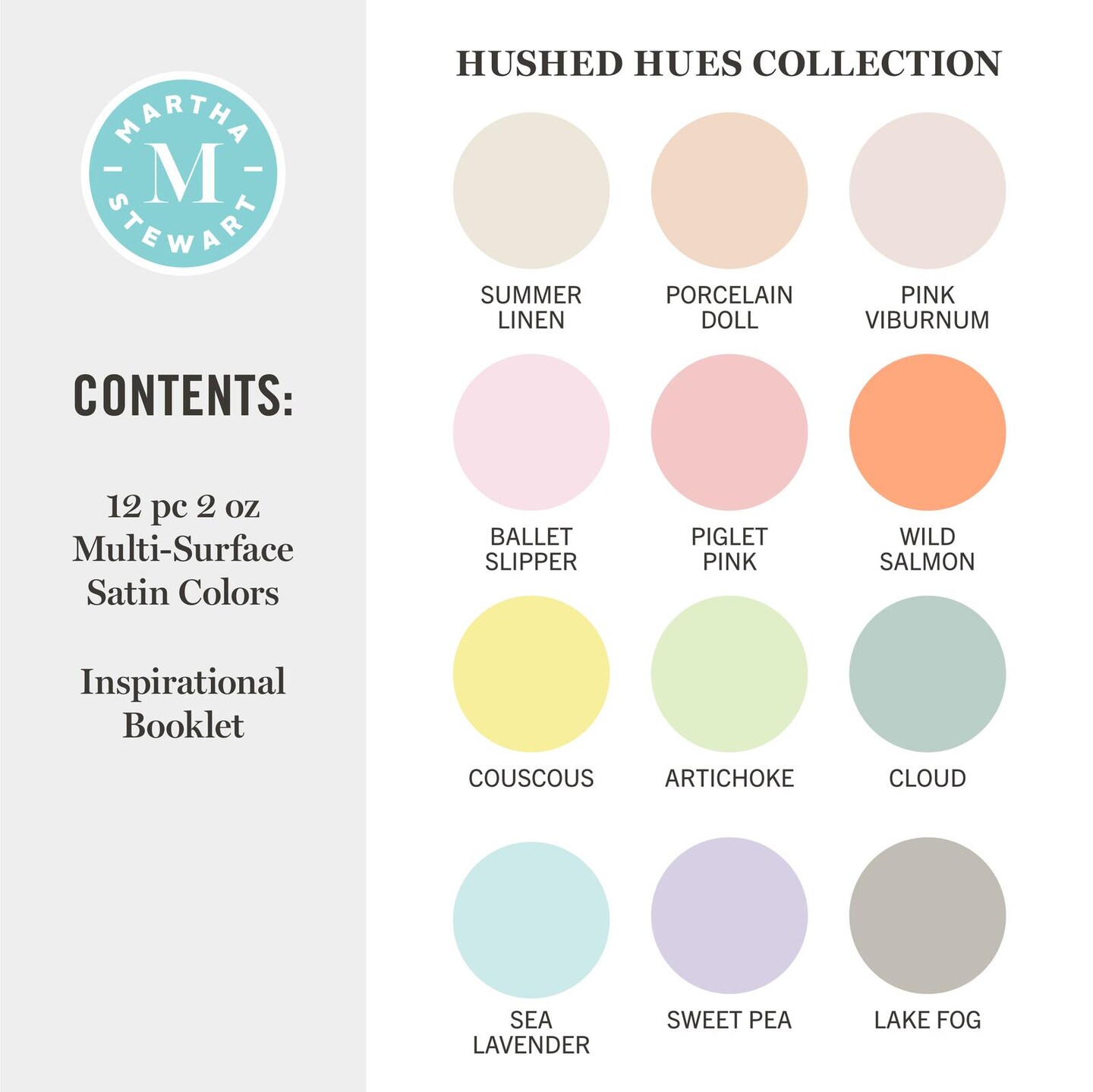 Martha Stewart&#x2122; Hushed Hues - Multi-Surface Satin Paint Set - 12 pc. - 68662