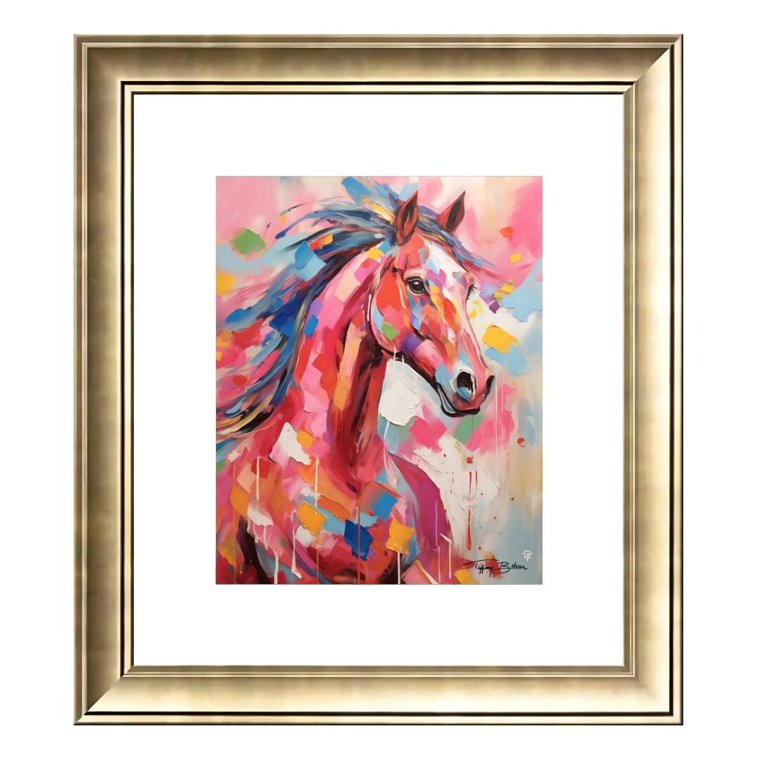 Framed and Matted Coastal Wild Color Spirit Horse - Original Art by Tiffany Bohrer, Tipsy Artist