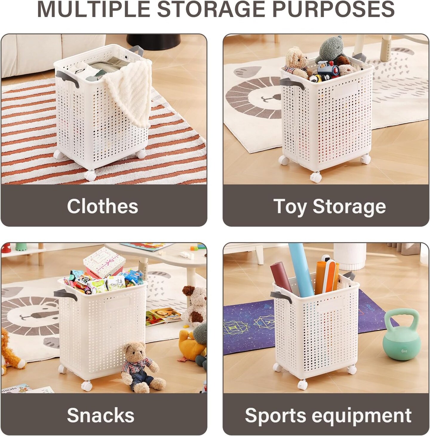 Collapsible laundry Hamper, Laundry hamper with Wheels, Plastic Foldable Laundry Hamper, Dirty Clothes Hamper with Handles for Laundry Room, Bedroom & Bathroom