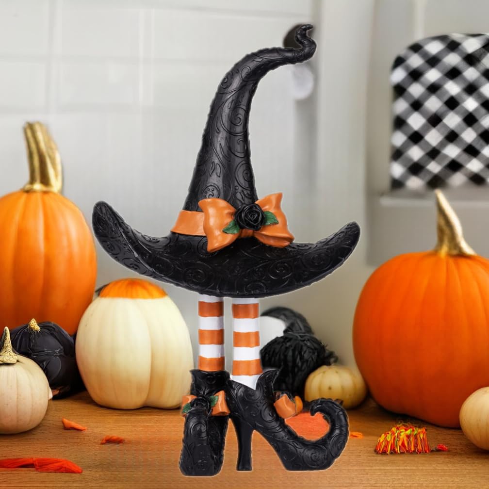Haute Decor Halloween Witch Hat with Legs 17 Inch Tall Tabletop Figurine