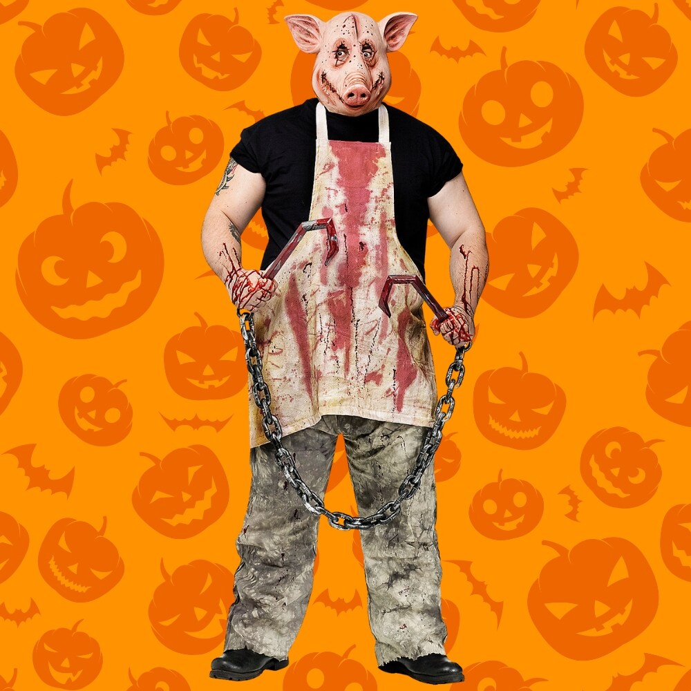 Men&#x2019;s Pig Butcher Costume with Pig Mask and Bloody Apron