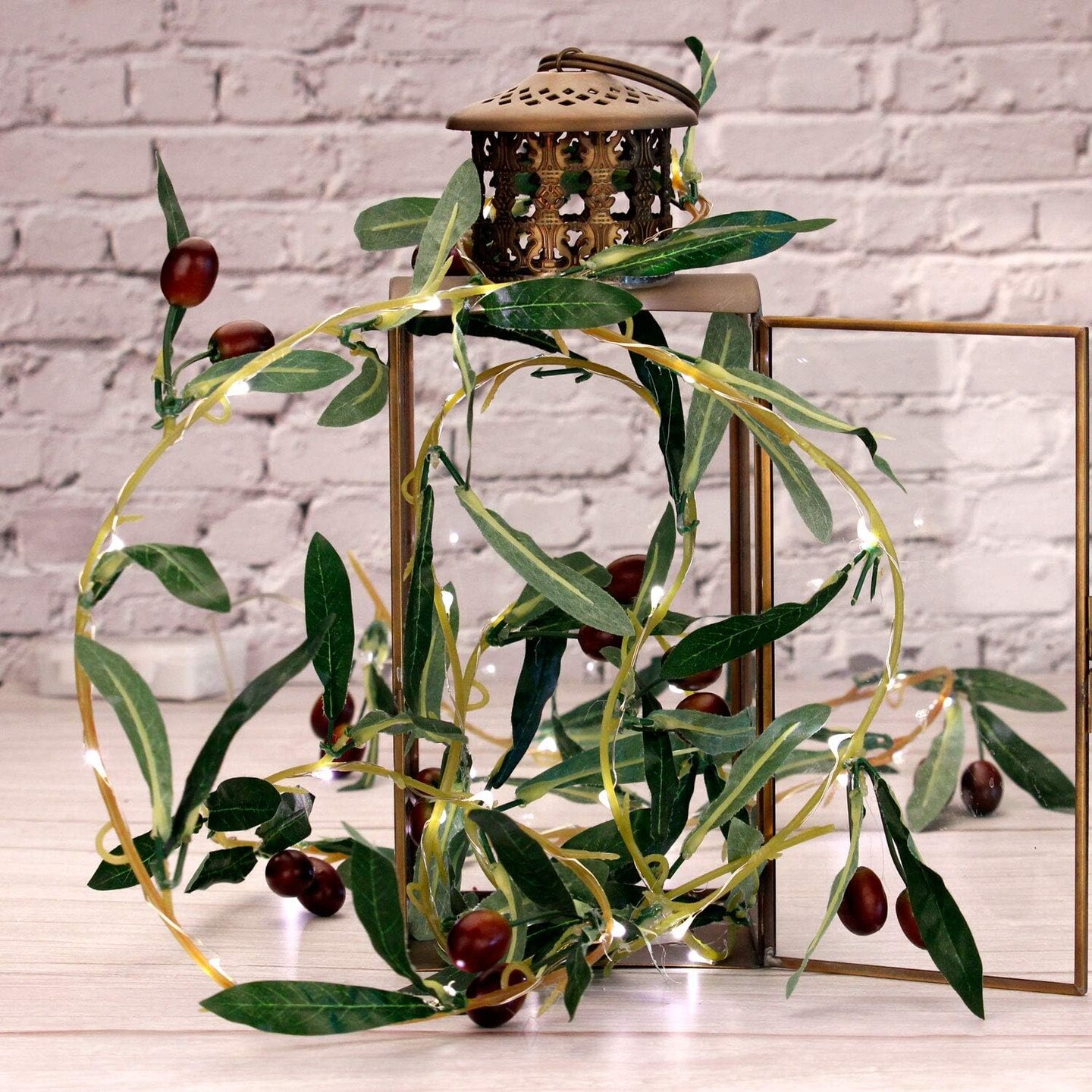 Olive Branch Christmas Garland String Lights 10FT 40 White LED Lighted