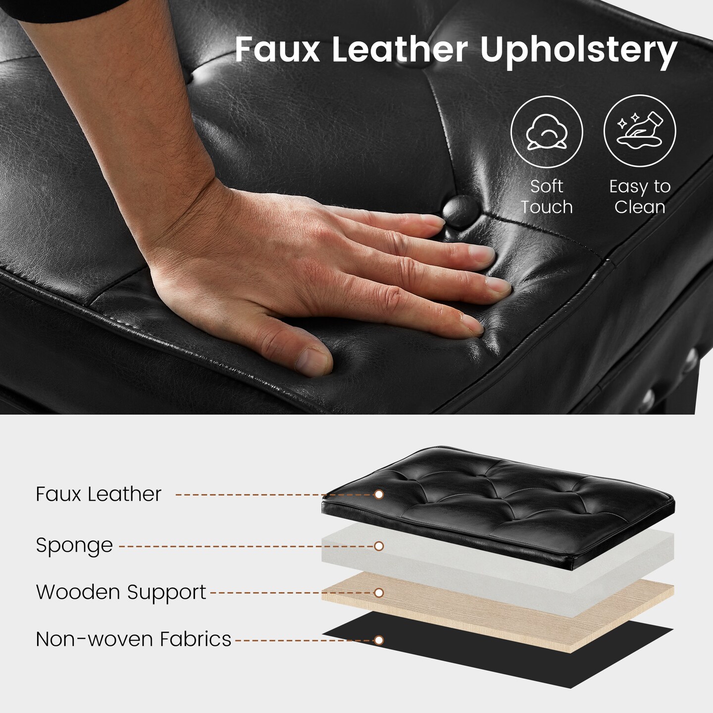 22&#x22;W Mid-century PU Leather Tufted Ottoman Foot Stool