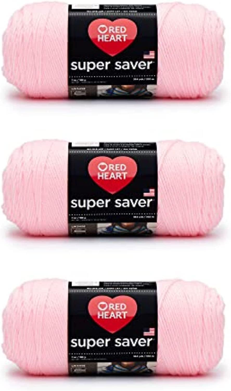 Super Saver Baby Pink Yarn – 3 Pack, 198g / 7oz Each, 4 Medium (Worsted) Acrylic Yarn, 364 Yards Total for Knitting, Crochet & Crafts