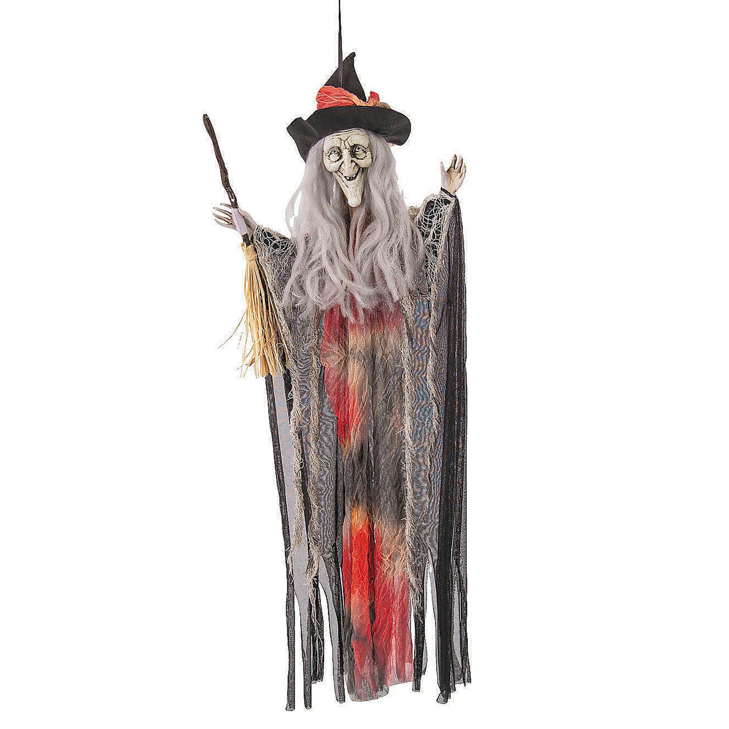 27 1/2&#x22; Hanging Witch with Hat and Broom Halloween Decoration