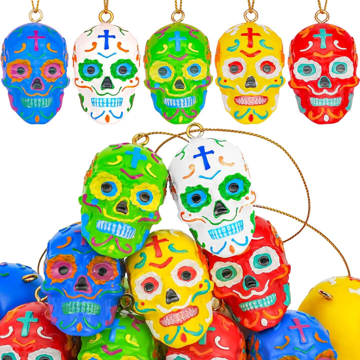 15 Pcs Day of The Dead Resin Sugar Skull Ornaments