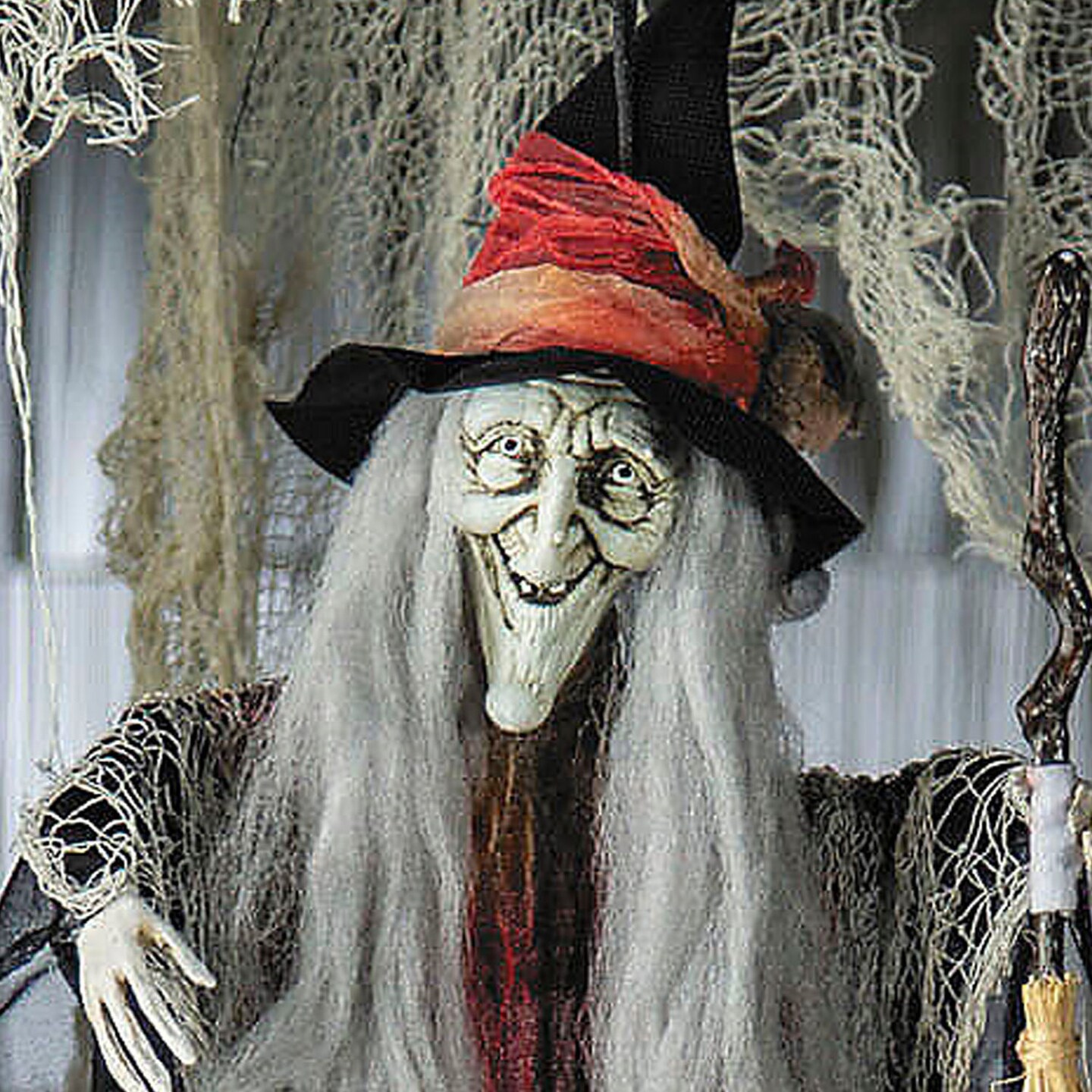 27 1/2&#x22; Hanging Witch with Hat and Broom Halloween Decoration