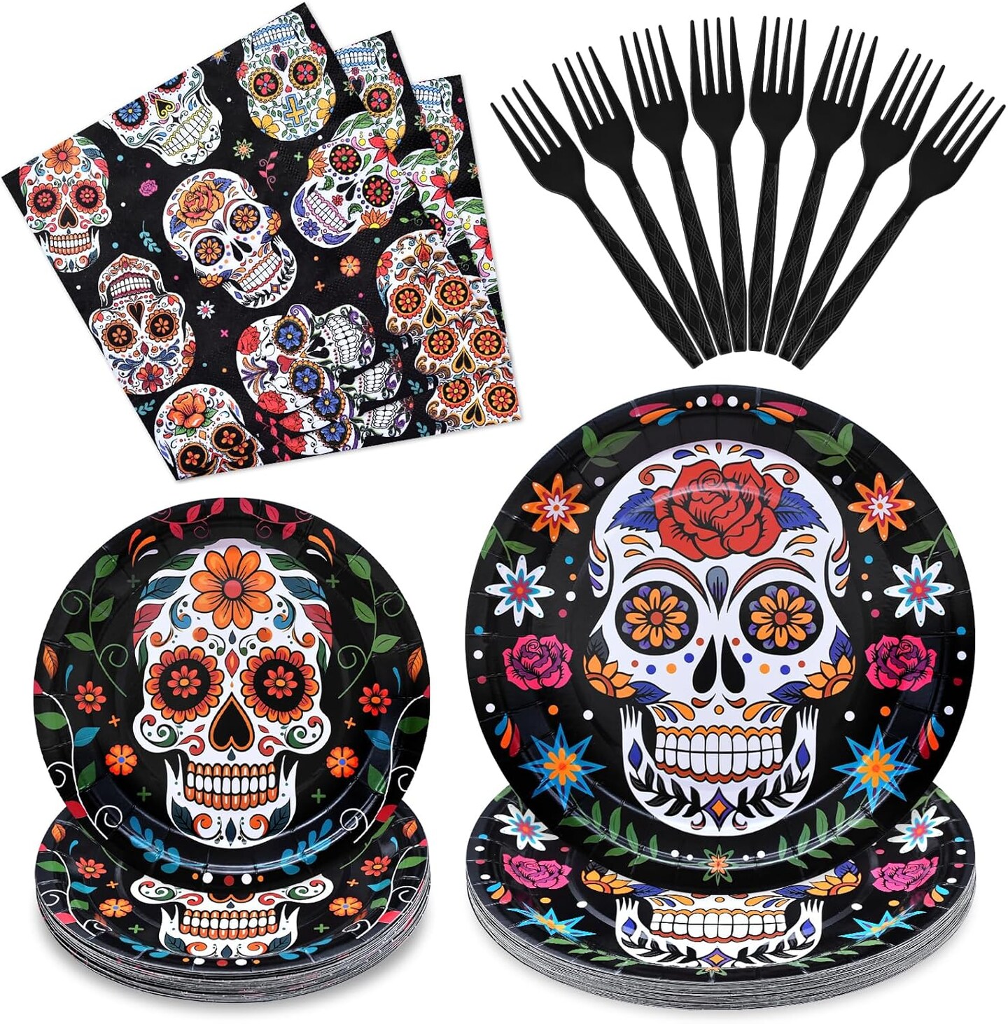 96 Pieces Day of the Dead Tableware Set(Multicolor)