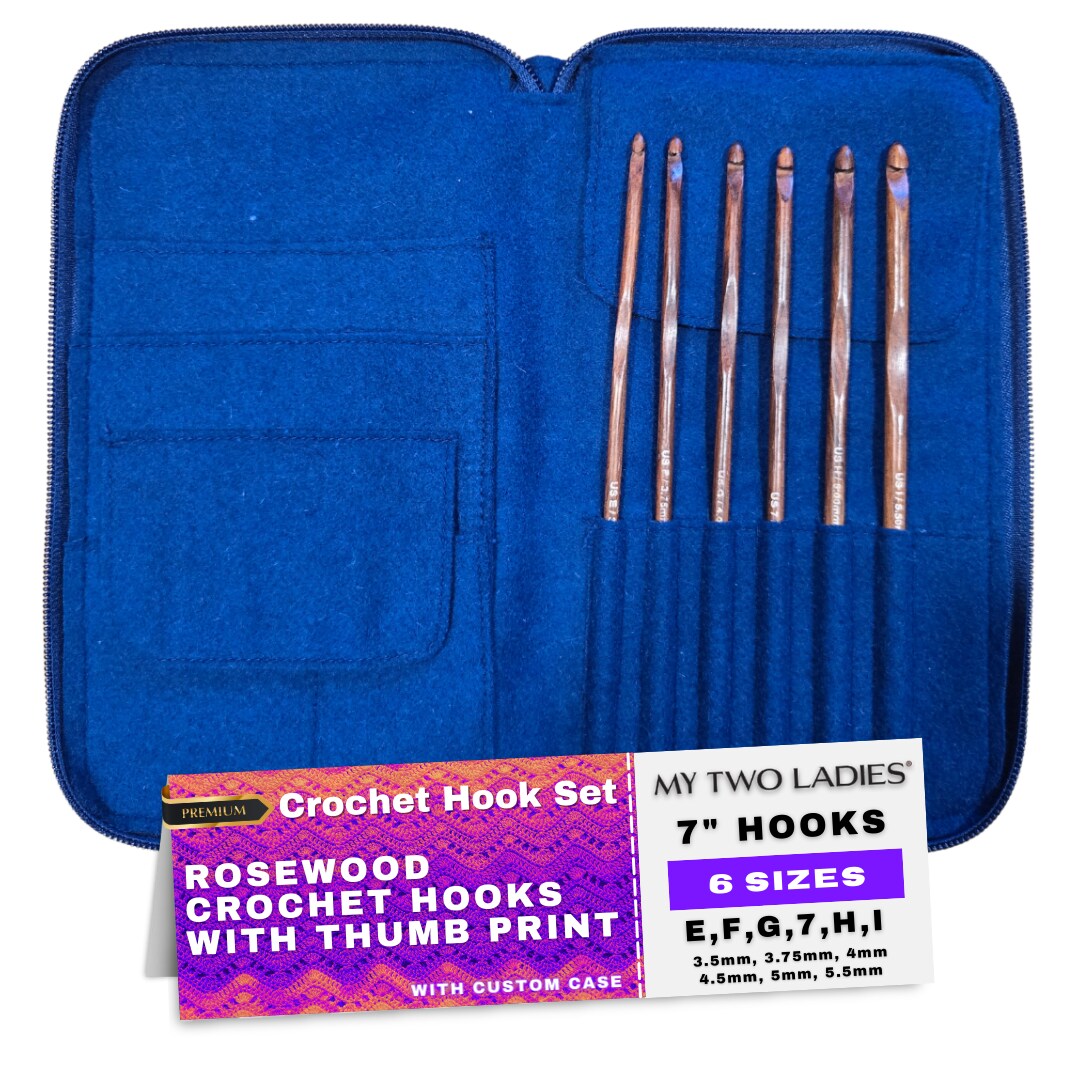 My Two Ladies | Crochet Hook Set | Rosewood | Sizes E, F, G, 7, H, I | w/custom case