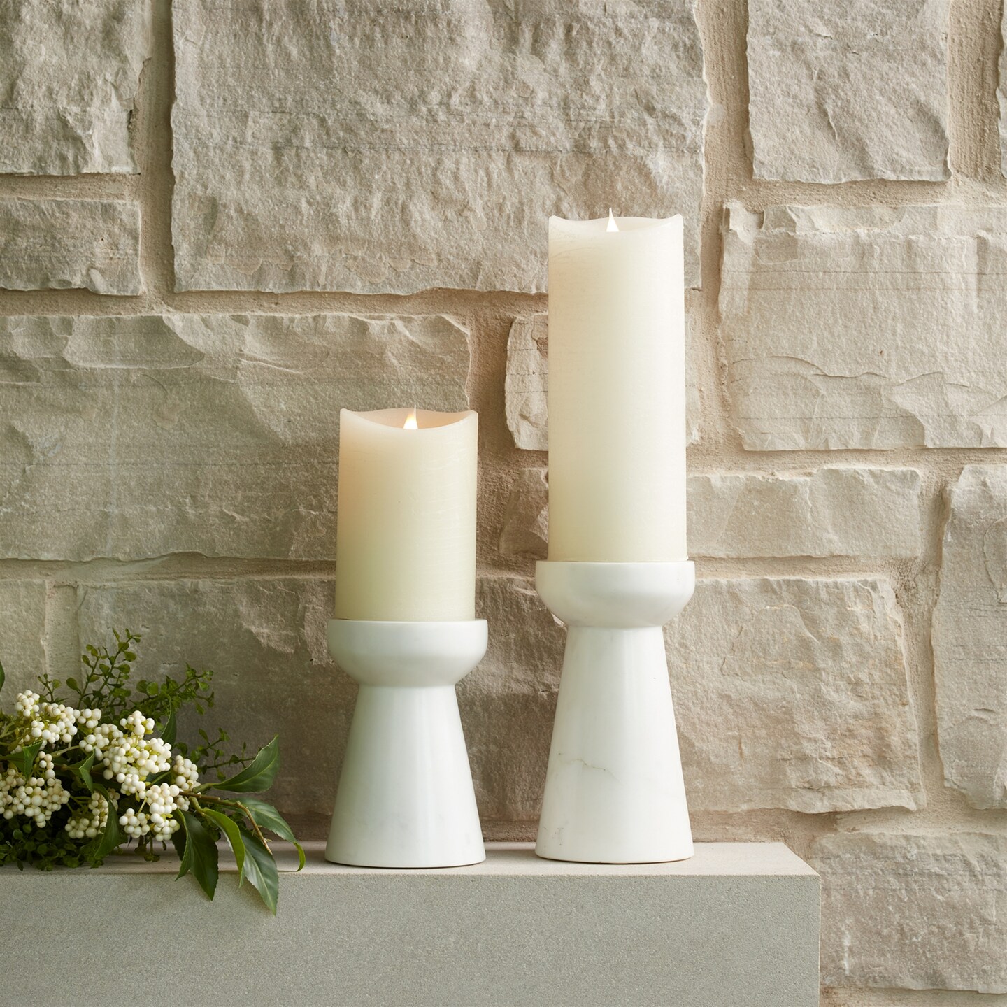 Melrose Tapered Marble Candle Holder - 6.25&#x22; - Set of 2