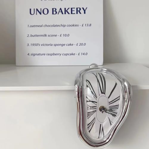 Salvador Dali Melting Clock, Watch Melted Clock for Decorative Home Office Shelf Desk Table Funny Creative Gift, Rome Silver