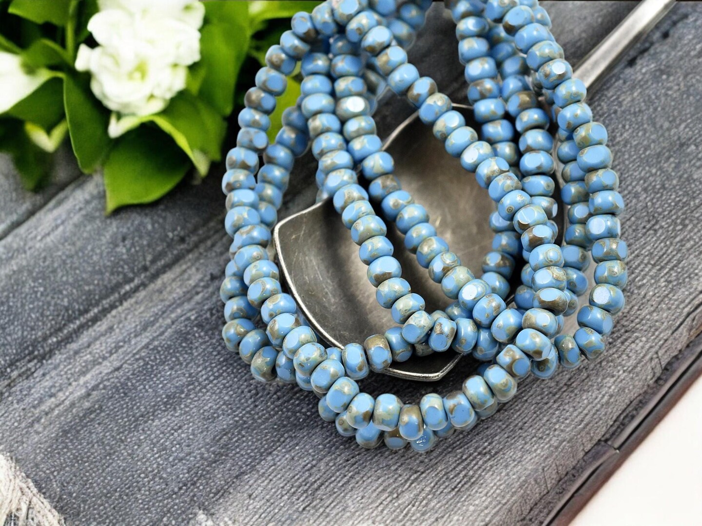 *50* 4x3mm Opaque Blue Turquoise Picasso Trica Beads
