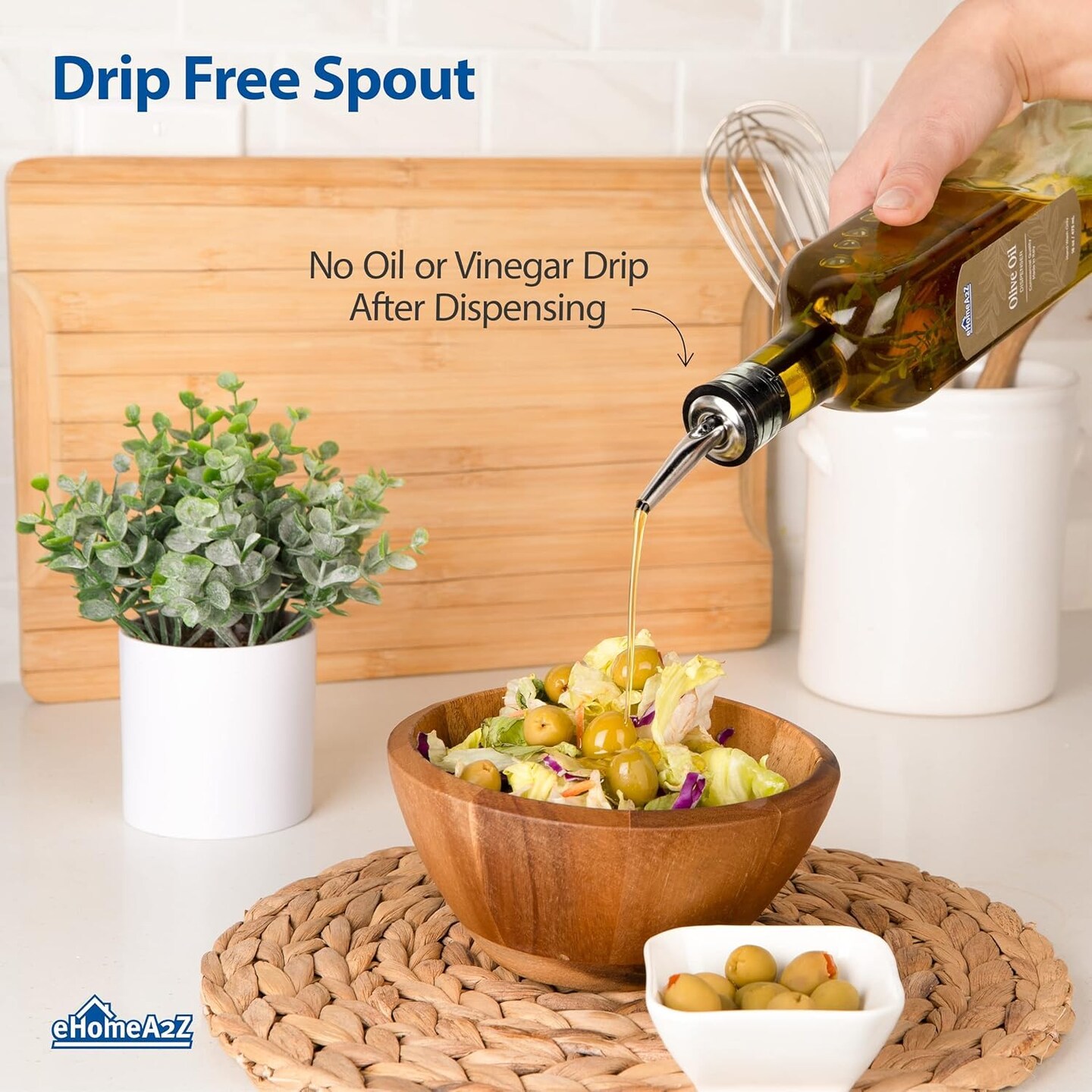 EHOMEA2Z Italian Glass Olive Oil Dispenser Bottle - 16 Oz, Oil and Vinegar Cruet with Stainless Steel Spout for Kitchen, Slight Green Tint (1, 473ml)