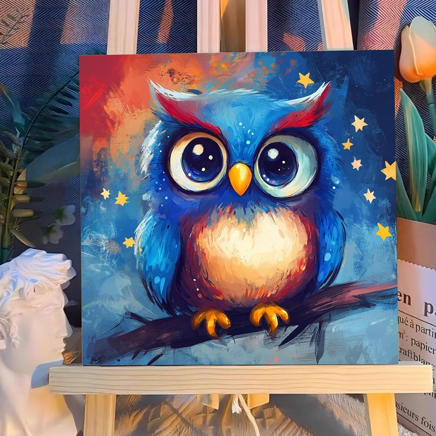 8X8Inch - Owl Paint by Numbers Kit for Kids with Frame