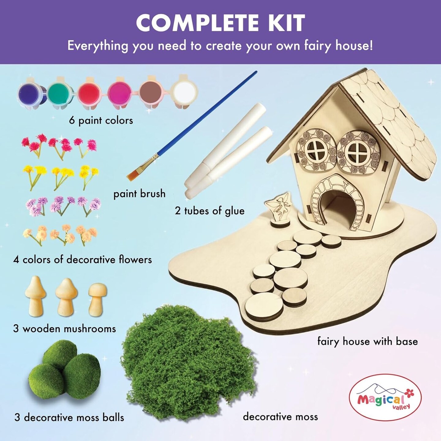 Wooden Fairy House Craft Kit for Kids DIY Fairy Garden with Paints &#x26; Decorations