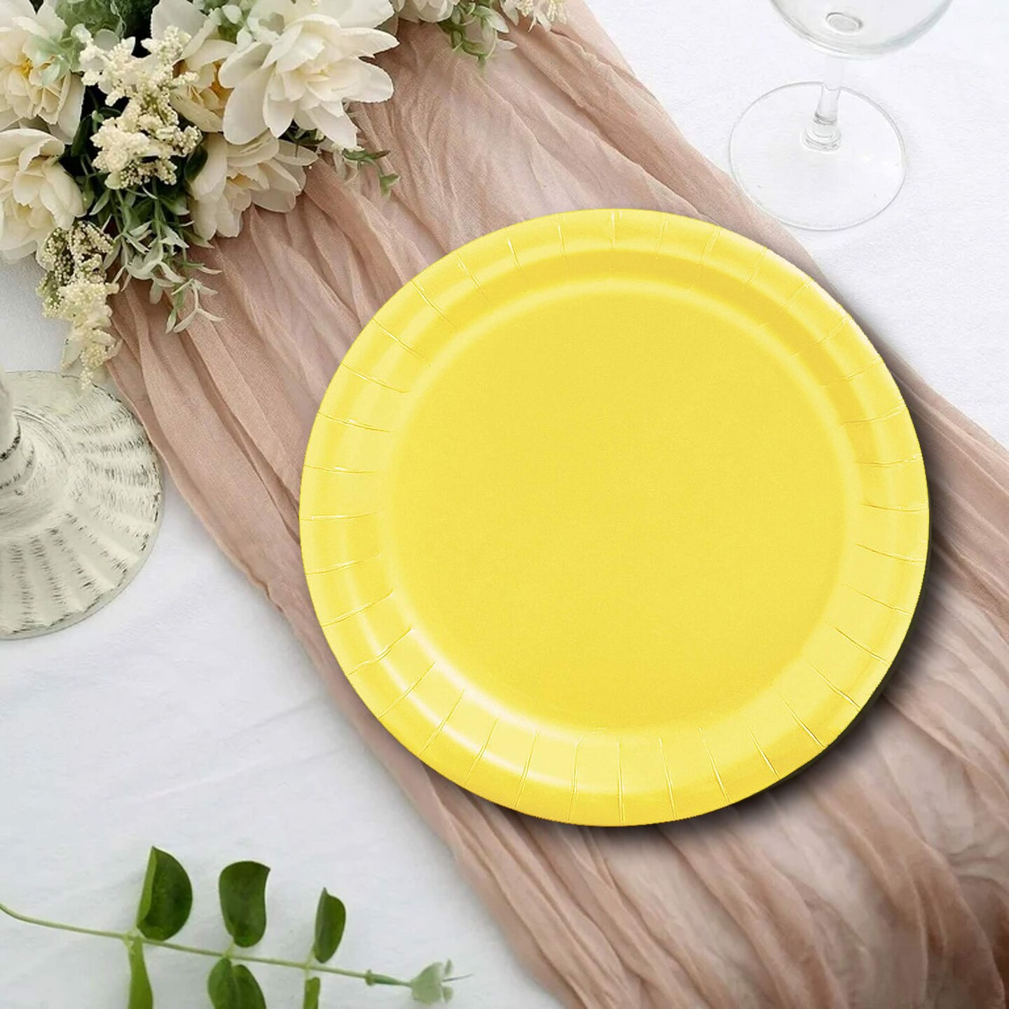 24 Count Yellow Round Paper Dessert Plates for Sunshine Party Themes 7 Inch