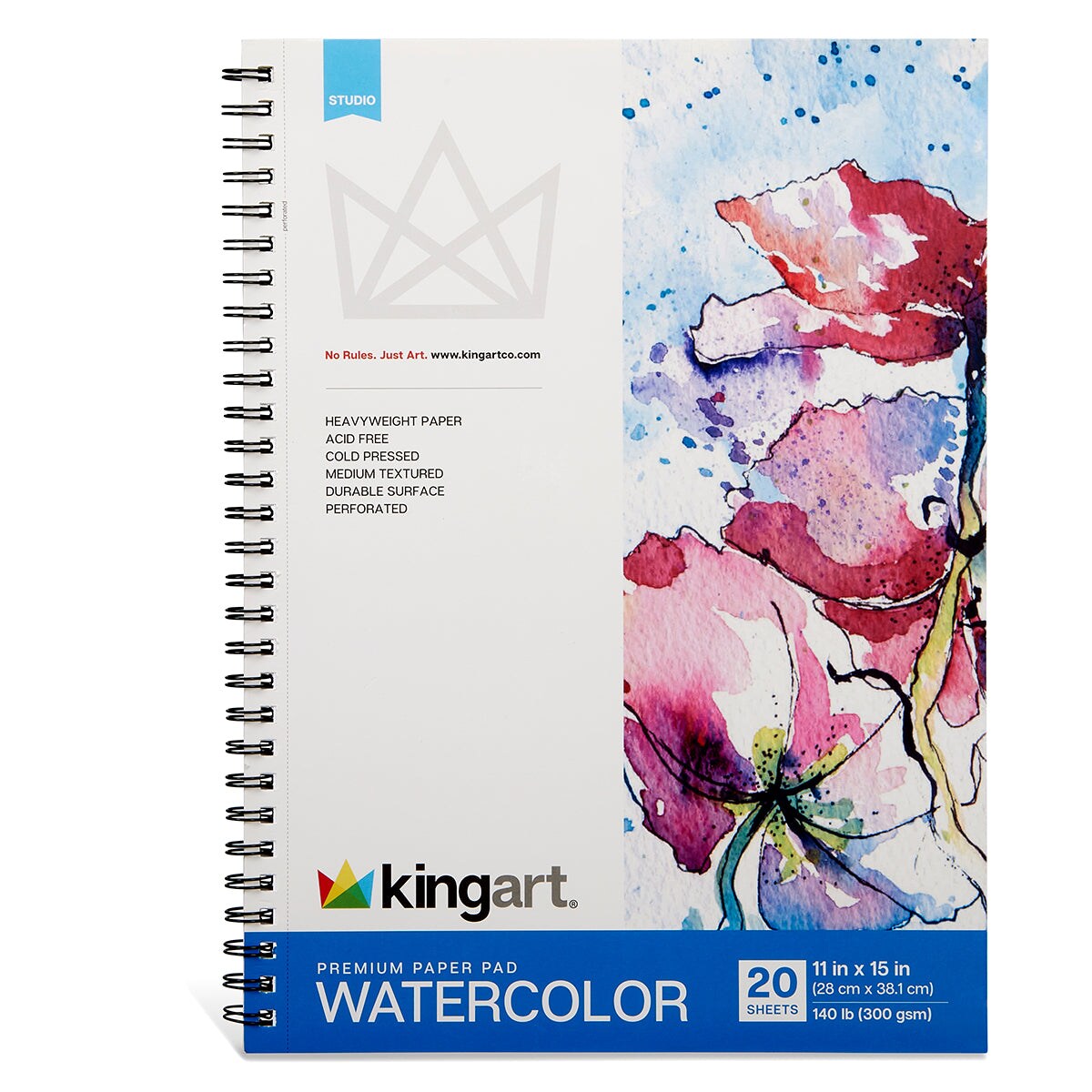 KINGART® Watercolor Paper - Side Spiral - 11” x 15” - 20 Sheets