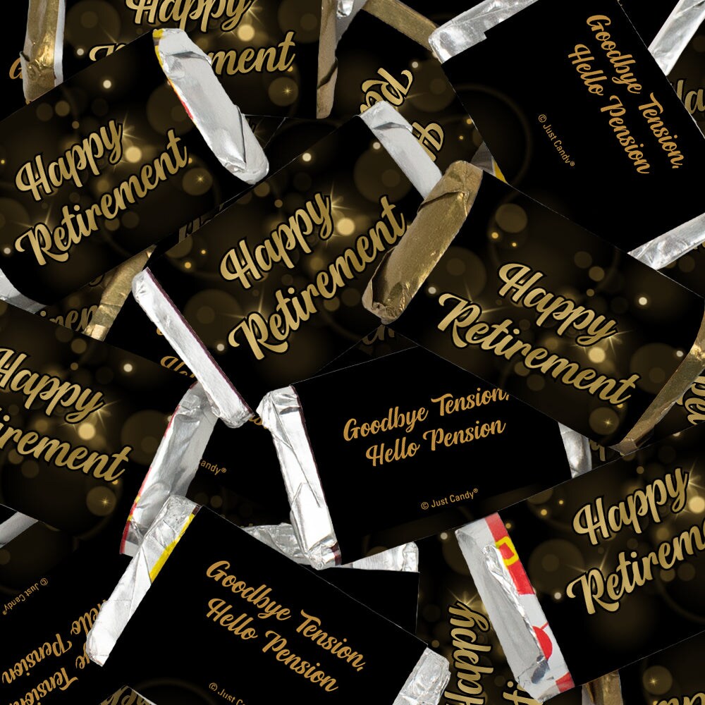 496ct Happy Retirement Black & Gold Candy Mix - Wrapped Chocolate Miniatures & Gold Foiled Almond Milk Chocolate Kisses for Celebratory Party Favors & Gifts