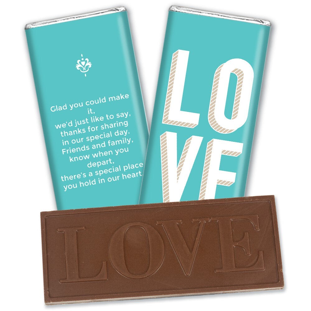 36 Pcs Wedding Candy Party Favors in Bulk Embossed Belgian Chocolate Bars - Love
