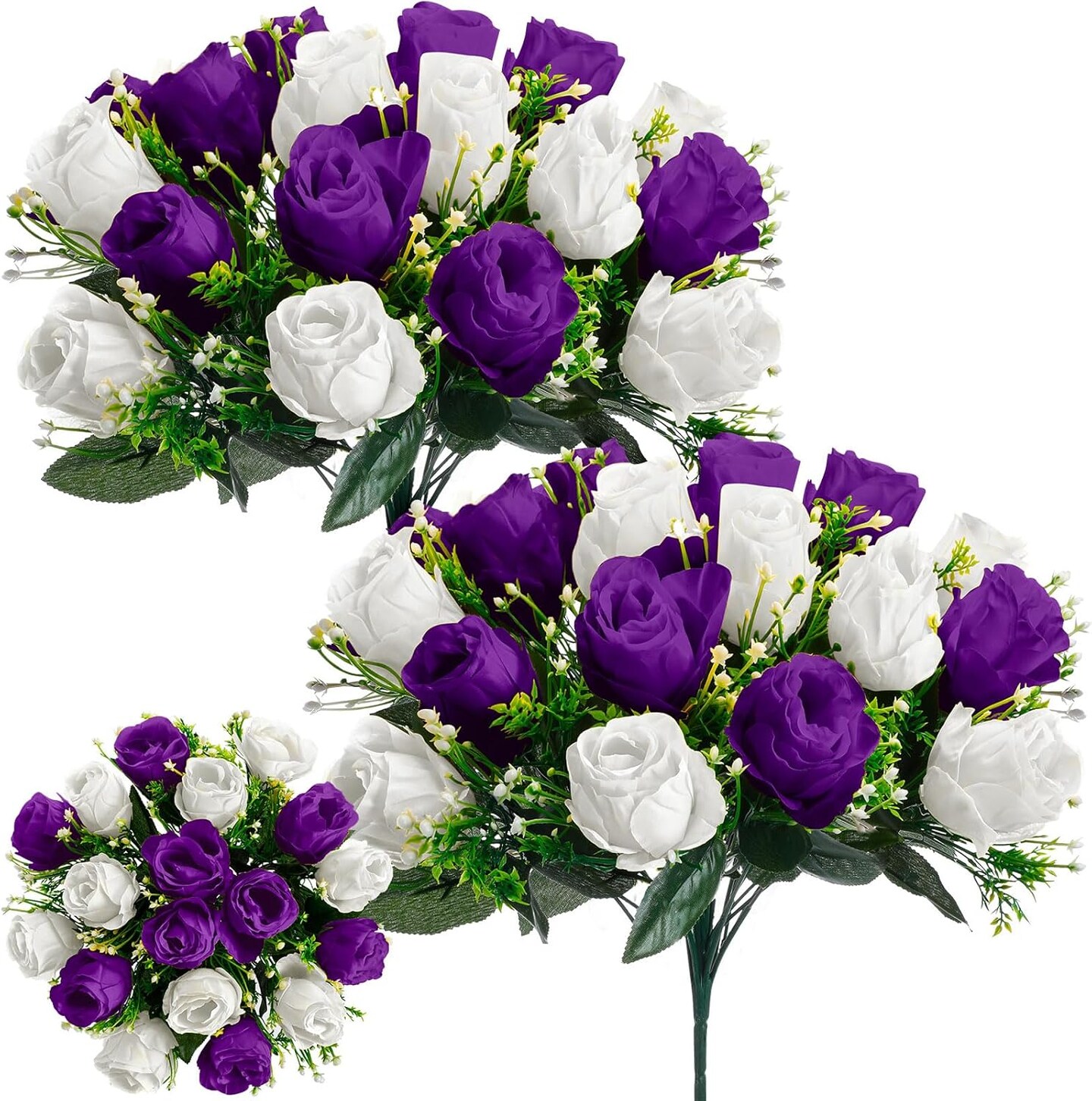 2 Pack Patriotic Cemetery Flowers for Grave - Red White & Blue Memorial Bouquet with American Flags & Vases - UV Resistant Veteran Grave Decorations for Headstones & Memorial Day