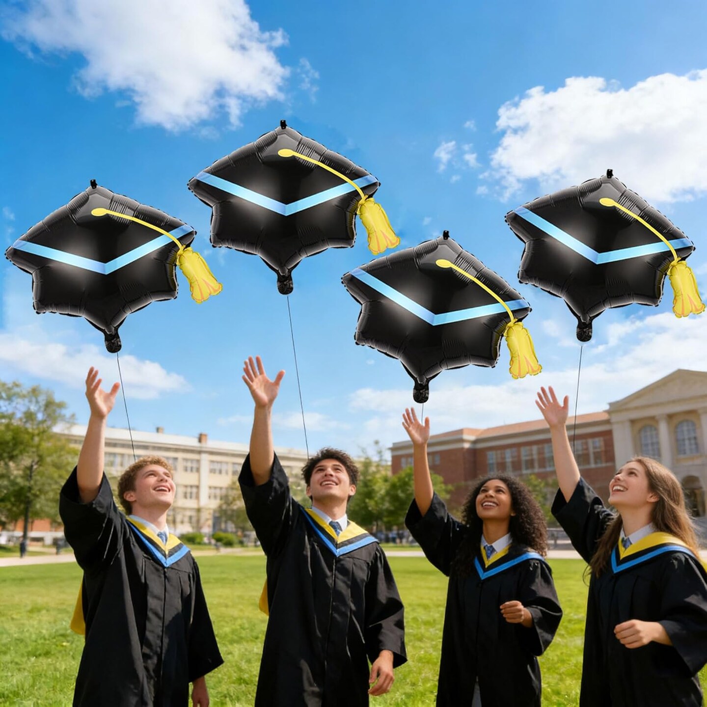 4-Pack Graduation Cap Balloons 2026 – Large Foil Grad Hat Balloons for High School, College, and University Graduation Party Decorations